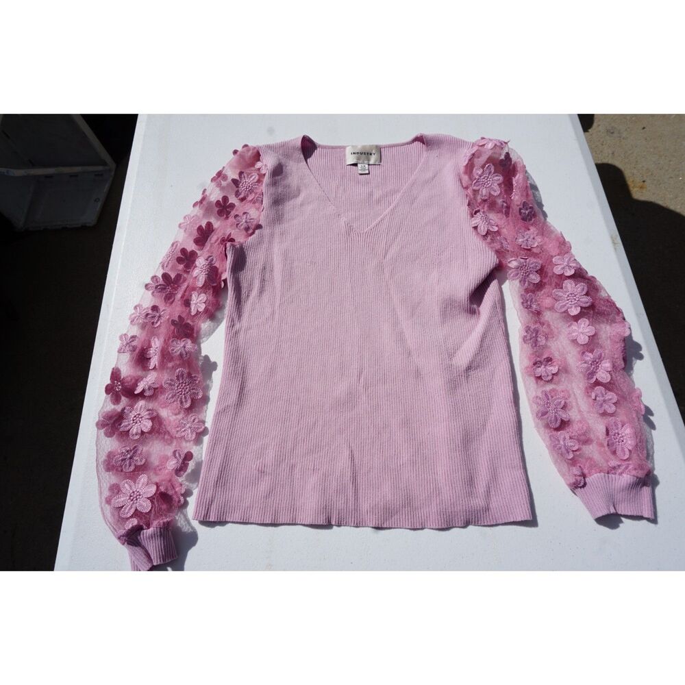 Industry Women's See Through Sleeves Long Sleeve Shirt Flowers